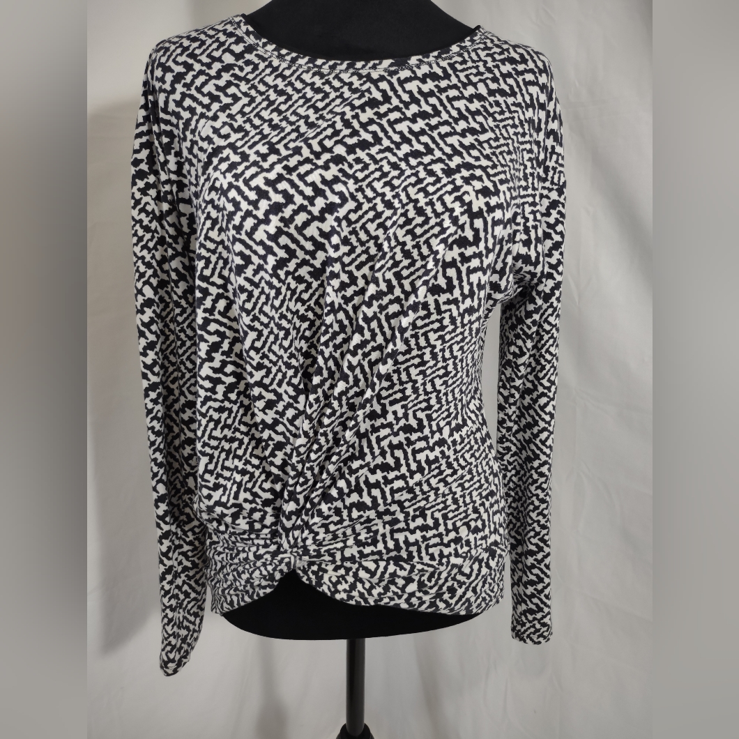 Whbm Women's Black & White Long Sleeve Blouse Size Small